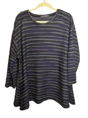 Cut Loose Blouse Women's 2X Lagenlook Boho Stripes Ribbed Layered Purple Black